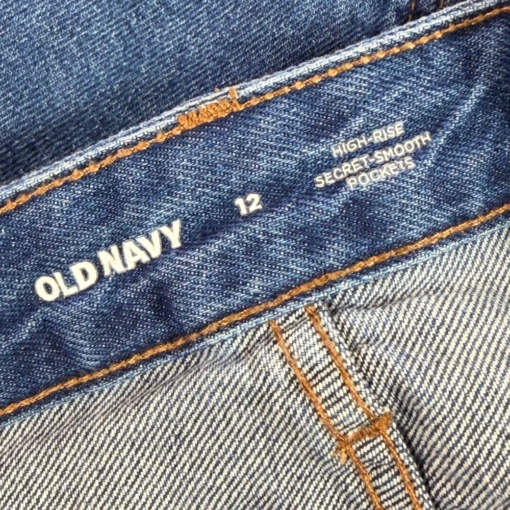 Old Navy Denim Skirt Womens 12 Blue High Rise Secret-Smooth Pocket Midi Slit